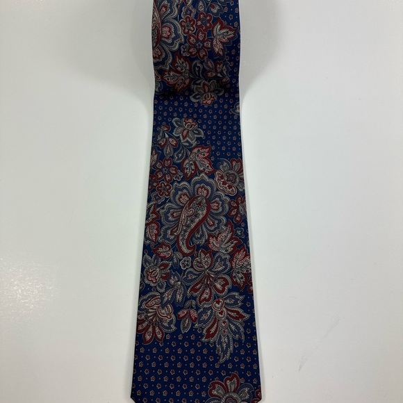 Italian Style Blue Red Floral Silk Tie 57” - Picture 2 of 5